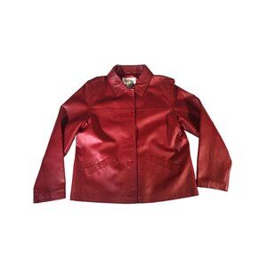Chadwick’s Women's Red Leather 4 Button Blazer Chore Jacket